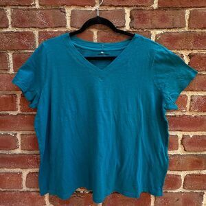 Eileen Fisher Women's $68 Organic Cotton Slub V-Neck Tee teal  XS